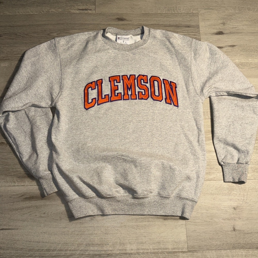 Champion Gray Crewneck Sweatshirt with Orange and Purple Clemson Logo